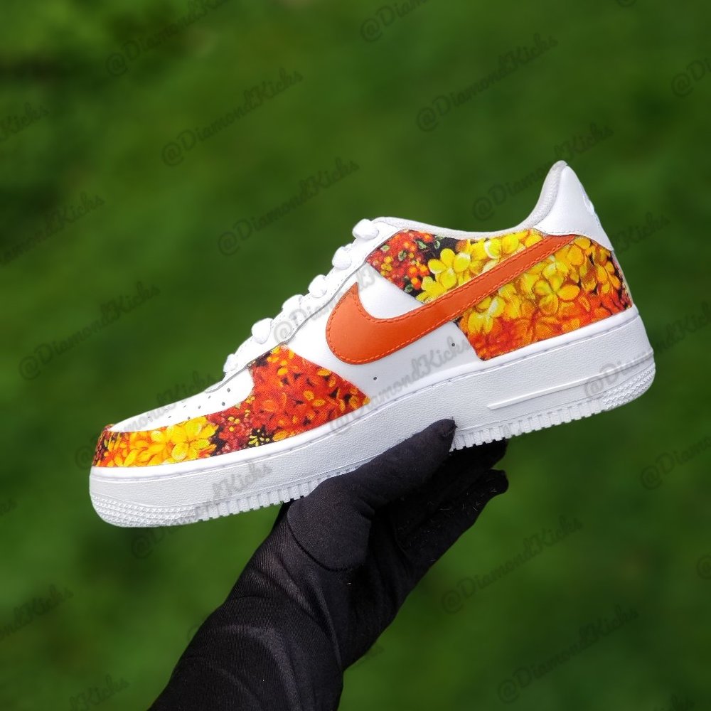 Custom Nike Air Force 1 White Orange Flowers